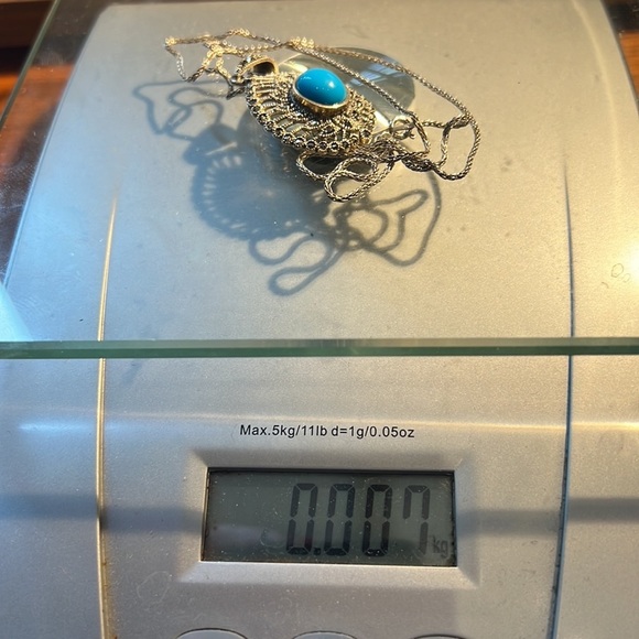 Sterling silver pendant w/ blue stone sterling silver chain 925 marked vintage - Picture 8 of 8